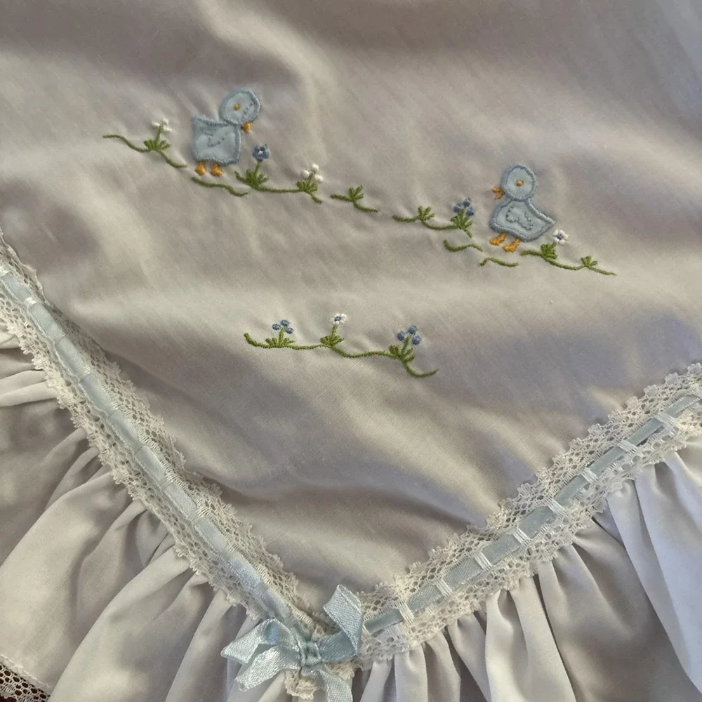 Handmade Embroidery‎ Baby Blanket. Never Used. Blue Stitching. Gender Neutral.